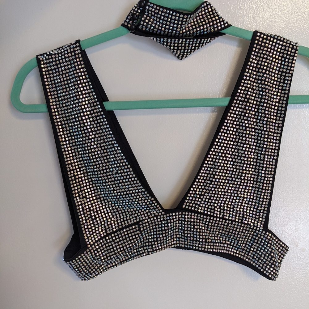 Gorgeous black and silver crop top with matching choker